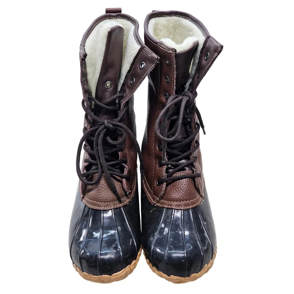 Totes Daphne Brown Black Faux Fur Lined Duck Boots Womens 9 Med‎ Steel Shank